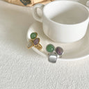 Stainless Steel Three-Tone Natural Stone Geometric Open Ring - Minimalist, Fashionable & Stylish Ring