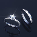 S925 Sterling Silver Moissanite Couple Rings, Minimalist Six-Claw & Plain Band Engagement/Wedding Gift for Girlfriend