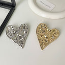 Metal Irregular Concave-Convex Heart Brooch for Women - High-End Large Pin, Versatile Accessory for Sweaters, Coats & Jackets