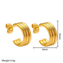Ins Style 18K Gold Plated Studs, Gold Geometric Multi-Layer Line C-Shaped Stainless Steel & Titanium Steel Hoops