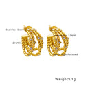 Cross-Border 18K Gold Plated Diamond-Inlaid Studs, Retro Gold Four-Layer C-Shaped Stainless Steel & Titanium Steel Earrings for Women