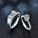 925 Sterling Silver Adjustable Couple Rings, High-End Moissanite Simulated Diamond Bands for Proposal