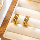 Ins Style 18K Gold Plated Studs, Gold Geometric Multi-Layer Line C-Shaped Stainless Steel & Titanium Steel Hoops