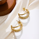 Hot-Selling 18K Gold Plated C-Shaped Hoops, Polished & Hammered Finish Stainless Steel & Titanium Steel Studs