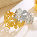 Tarnish Resistant Wide Bracelet for Women - Adjustable Exaggerated Flower Leaf Open Cuff High End Euro American