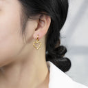 Stainless Steel Earrings - 18K Gold Plated Heart Dangles, Vintage Hammered & Ruffled Titanium Steel Heart Jewelry for Women