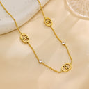 INS-Style Stainless Steel Collarbone Chain - Minimalist CD Letter Pendant & Retro Gold Pig Nose Titanium Steel Necklace