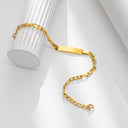 European & American Cross-Border Couple Bracelets - 18K Vacuum-Plated Titanium Steel Chains with DIY Engravable Curved Plate for Women