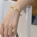 European & American Cross-Border Couple Bracelets - 18K Vacuum-Plated Titanium Steel Chains with DIY Engravable Curved Plate for Women