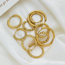 Brand X Retro Gold Titanium Steel Earrings, Embossed Circle Hoops, Minimalist Stylish Fade-Resistant Ear Cuffs for Women