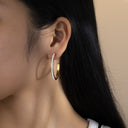 Ins Minimalist Cool-Tone Titanium Steel Earrings, Double Semi-Circle C-Hoops with Diamonds