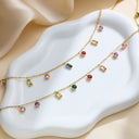 Stainless Steel Collarbone Chain & Bracelet - Titanium Steel Gold-Plated, Diamond-Embedded Colorful Zircon High-End Jewelry