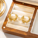 Dopamine INS Style 18K Gold Plated Earrings, C-Shaped Hoops with Retro Baroque Pearls, Stainless Steel & Titanium Steel for Women