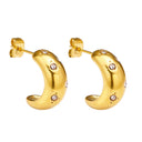 Ins Style 18K Gold Plated Diamond - Inlaid Studs, Elegant Minimalist C - Shaped Teardrop Stainless Steel & Titanium Steel Earrings for Women