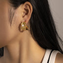 Cross-Border 18K Gold Plated Stainless Steel Earrings, Luxe Niche C-Shaped Textured Versatile Studs for Women