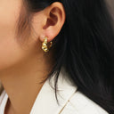 Ins Style 18K Gold Plated Irregular Ear Hoops, C-Shaped Semicircular Ripple Stainless Steel & Titanium Steel Studs for Women