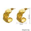 Cross-Border Fashion New Stainless Steel Earrings, Minimalist Unique Classic Checkered C-Shaped Titanium Steel Studs