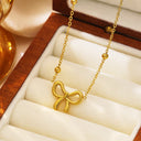 Fashion Vacuum Electroplated Titanium Steel Necklace - Golden Bowknot Pendant Stainless Steel Collarbone Chain & Sweater Chain