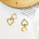 Stainless Steel Earrings - 18K Gold Plated Heart Dangles, Vintage Hammered & Ruffled Titanium Steel Heart Jewelry for Women
