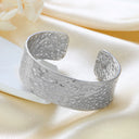 Best-Selling Wide Embossed Bracelets for EU & US Cross-Border - Retro Geometric, Stainless Steel, Unique Hammered, Open Design Jewelry