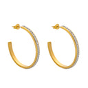 Ins Minimalist Cool-Tone Titanium Steel Earrings, Double Semi-Circle C-Hoops with Diamonds