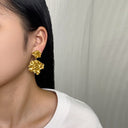 Stainless Steel Stud Earrings, Atmosphere - Exaggerated Fashion Dangle Earrings, Golden Pleated Square Geometric Titanium Steel Earrings