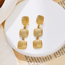 INS Style Stainless Steel Earrings - Golden Long - style Square - embossed Titanium Steel Dangles, High - end Fashion Stud Earrings for Women