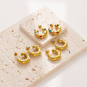 Cross-Border New Arrival Stainless Steel Earrings, 18K Gold Plated C-Shaped Hoops with Diamond/Pearl/Zircon Inlay, Niche High-End Irregular Jewelry