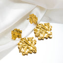 Stainless Steel Stud Earrings, Atmosphere - Exaggerated Fashion Dangle Earrings, Golden Pleated Square Geometric Titanium Steel Earrings