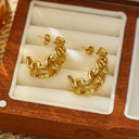 Ins Style 18K Gold Plated C-Shaped Stud Earrings, Lava Irregular Stainless Steel & Titanium Steel Fade - Proof Earrings