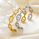 Ins Hot Selling Bracelet - Retro Gold Wide Pig Nose C-Shaped Open Stainless Steel Bangle for Women