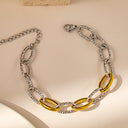 Women's Light Luxury Titanium Steel Bracelet - 18K Plated Color-Blocked Hammered Thick Chain, Non-Fading High-End Jewelry