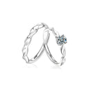S925 Sterling Silver Twisted Moissanite Couple Rings, Korean-Style Minimalist Adjustable Open Bands for Men & Women
