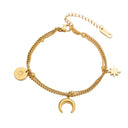 High-End 18K Vacuum-Plated Stainless Steel Bracelet - Titanium Steel Crescent Moon Disc & Octagram Pendant Jewelry for Women