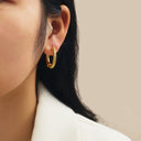 Ins Style 18K Gold Plated Versatile Hoops, C-Shaped Twist Thread Plain Stainless Steel & Titanium Steel Studs