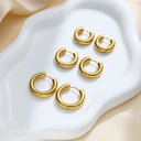 Fashion INS Style Earrings, Gold Polished Round Wire Hoops, Versatile Stainless Steel & Titanium Steel Ear Cuffs