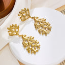 Asymmetrical Stud Earrings - Niche Design Oil-Pressed Dangles, Ocean Style Coral Stainless Steel Jewelry for Women