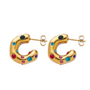 Cross-Border New Arrival Stainless Steel Earrings, 18K Gold Plated C-Shaped Hoops with Diamond/Pearl/Zircon Inlay, Niche High-End Irregular Jewelry