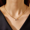 INS Vibe French Retro Necklace - Colored Sugar Cube Zircon Collarbone Chain, Light Luxury Fashion Versatile High-End Jewelry