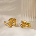 Cross-Border 18K Gold Plated Stainless Steel Earrings, Luxe Niche C-Shaped Textured Versatile Studs for Women