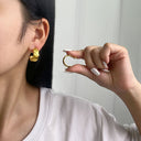 Cross-Border Fashion New Stainless Steel Earrings, Minimalist Unique Classic Checkered C-Shaped Titanium Steel Studs