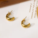 Ins Style 18K Gold Plated Diamond - Inlaid Studs, Elegant Minimalist C - Shaped Teardrop Stainless Steel & Titanium Steel Earrings for Women