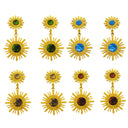 Euro-American Cross-Border Stainless Steel Earrings Set - Sunflower Natural Stone Dangles & Geometric Swirl Square Studs for Women