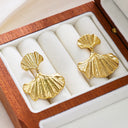 Stainless Steel Earrings - Gold Ginkgo Leaf Dangles, Minimalist Fashion Ear Jewelry for Women, Suitable for Autumn & Winter