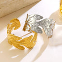 EU & US Cross-Border Best-Selling Wide Leaf Texture Titanium Steel Open Bracelets - Adjustable, European & American Stylish, Fade-Resistant