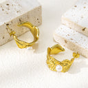 Cross-Border 18K Gold Plated Stainless Steel Earrings, Luxe Niche C-Shaped Textured Versatile Studs for Women