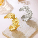 EU & US Cross-Border Retro Temperament Bracelets - Patchwork Petal Titanium Steel Bracelets & INS Flower Open Bangle Jewelry