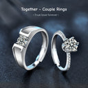 925 Sterling Silver Adjustable Couple Rings, High-End Moissanite Simulated Diamond Bands for Proposal