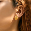 Women's 18K Gold Jewelry: Striped Melon Seed Stud Earrings & Retro Oversized Drop Earrings, Shein Fashion Accessories