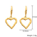 Stainless Steel Earrings - 18K Gold Plated Heart Dangles, Vintage Hammered & Ruffled Titanium Steel Heart Jewelry for Women